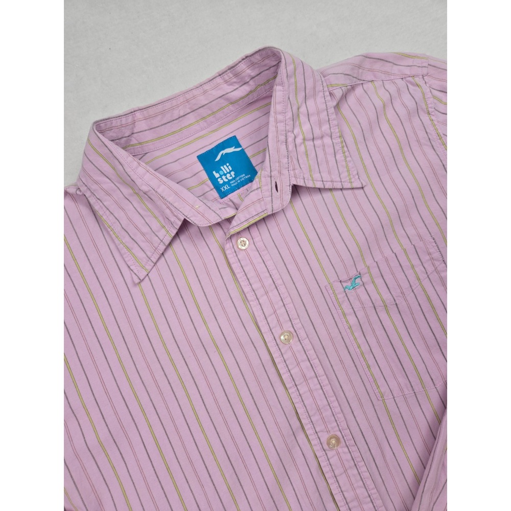Hollister Men's Button Up Shirt XXL Pink Striped 100% Cotton Casual‎ Long Sleeve